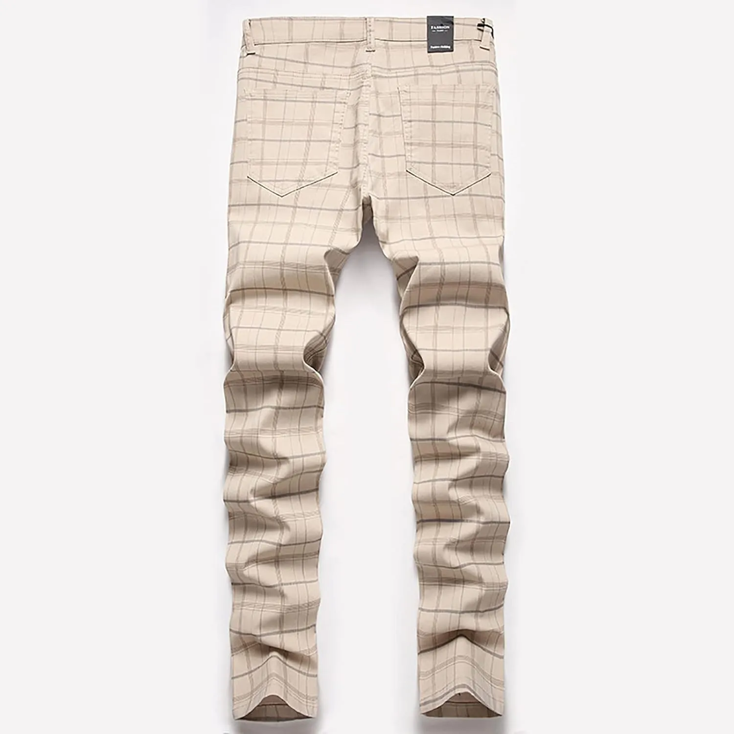 Mens Dress Pants Slim Fit Stretch Striped Plaid Denim Suit Pants Fashion Cotton Slacks Work Jean Straight Legs