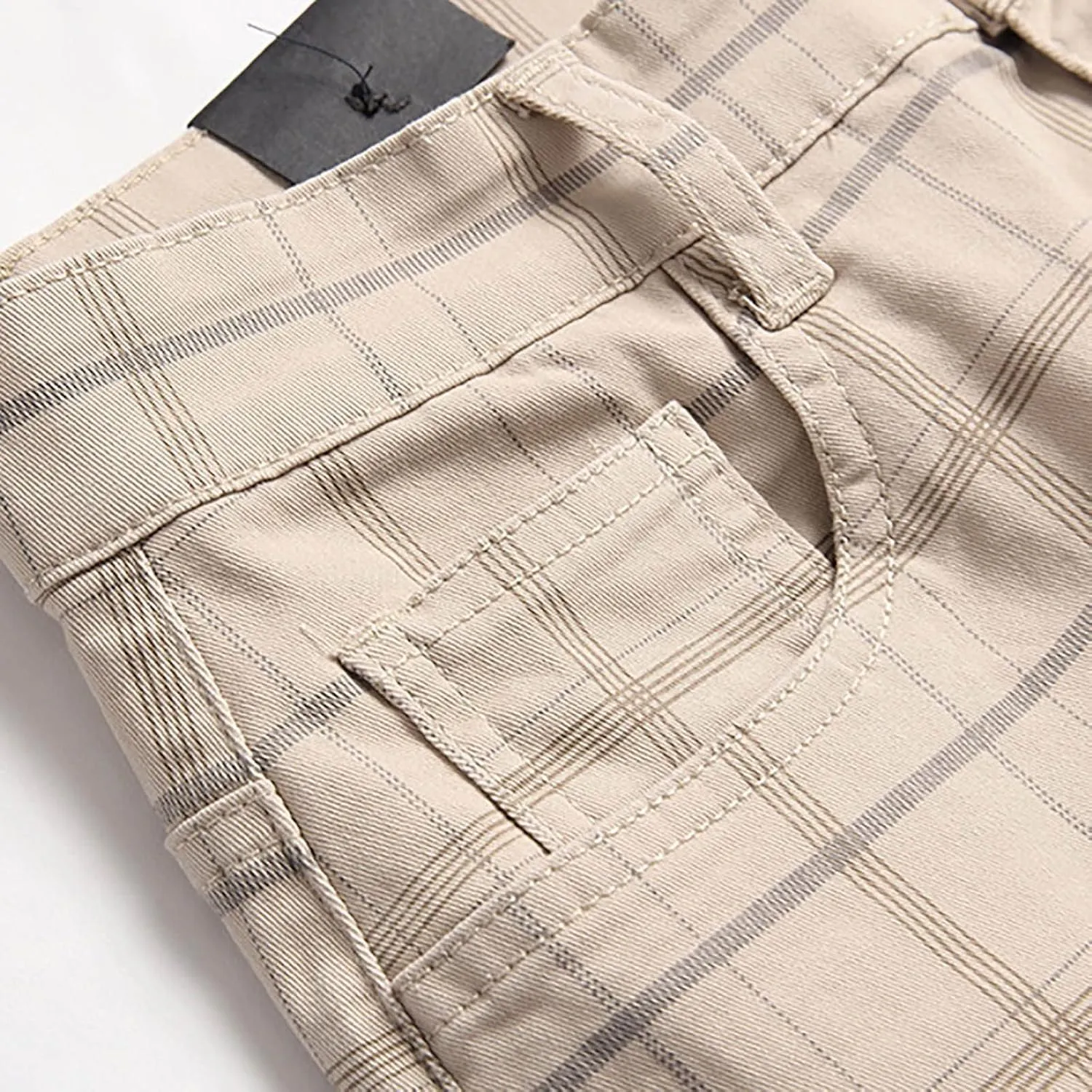 Mens Dress Pants Slim Fit Stretch Striped Plaid Denim Suit Pants Fashion Cotton Slacks Work Jean Straight Legs