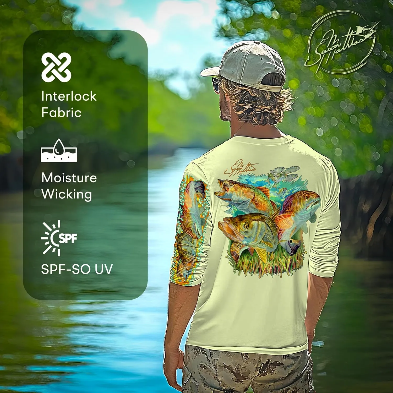 Mens Inshore Slam Comfortable Fishing Shirt-UPF 50  Interlocking Fabric, Quick-Dry, Ideal for Anglers (JM010)
