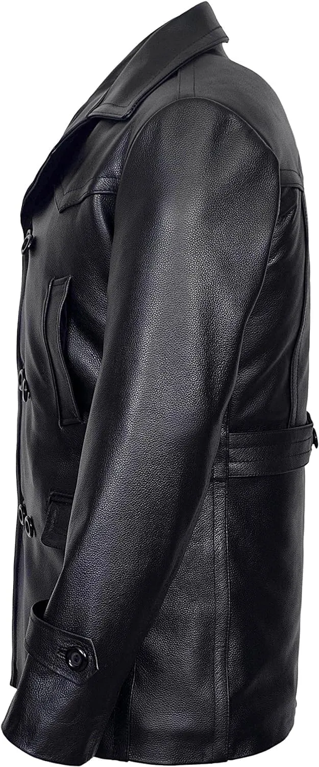 Men's Kriegsmarine German Ww2 Dr Who Reefer Hide Leather Jacket Coat Mens Leather Car Coat
