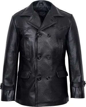 Men's Kriegsmarine German Ww2 Dr Who Reefer Hide Leather Jacket Coat Mens Leather Car Coat