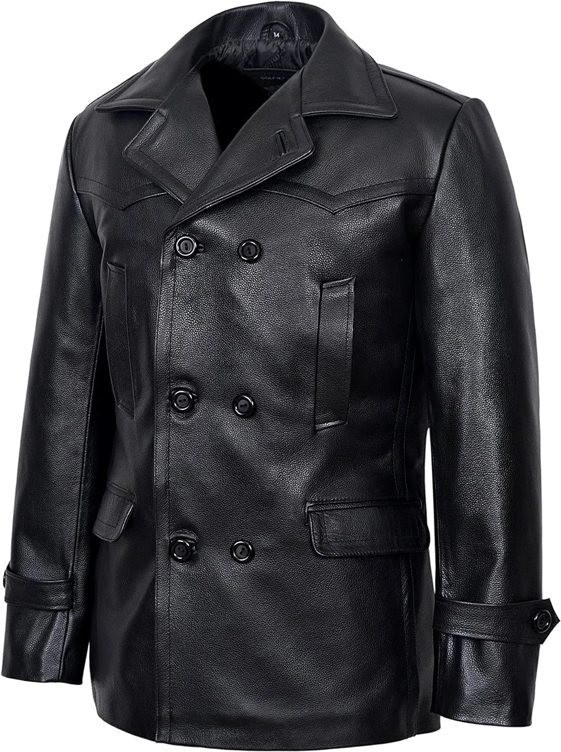 Men's Kriegsmarine German Ww2 Dr Who Reefer Hide Leather Jacket Coat Mens Leather Car Coat