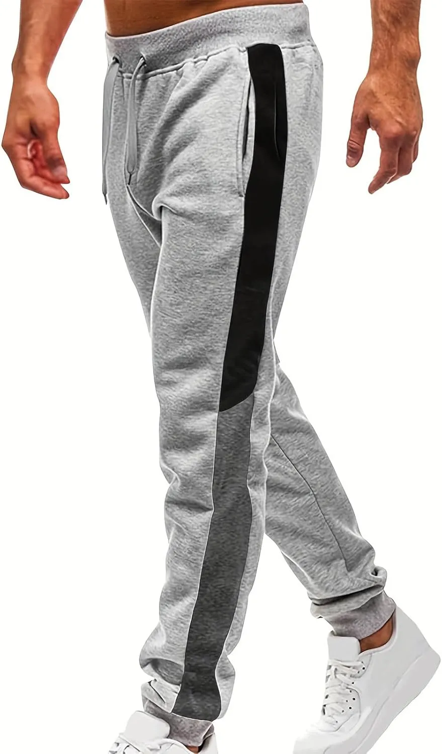 Mens Lightweight Gym Jogger Pants, Men Workout Sweatpants with Side Striped Drawstring Sweat Pants Slim Fit Joggers