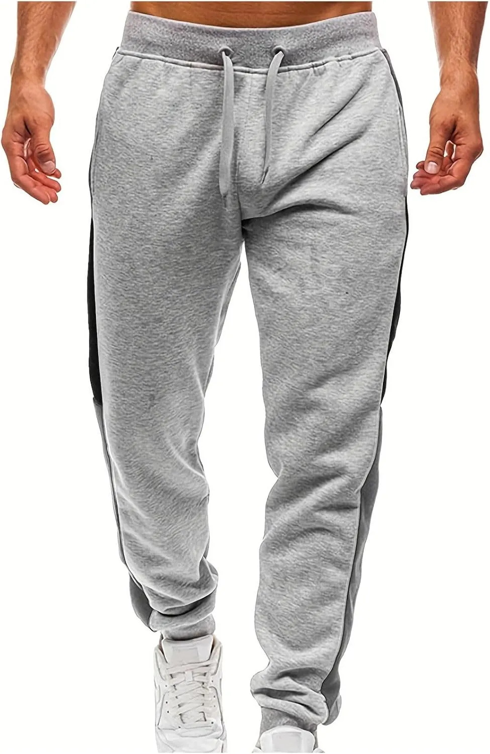 Mens Lightweight Gym Jogger Pants, Men Workout Sweatpants with Side Striped Drawstring Sweat Pants Slim Fit Joggers