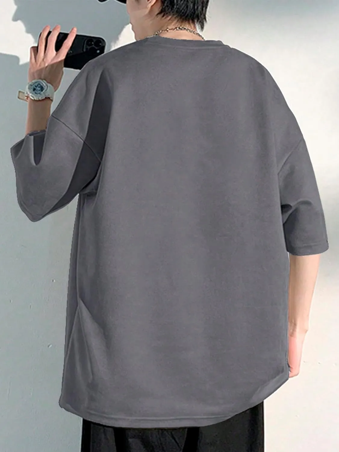 Men's Oversized Graphic Tee Letter Print Round Neck Drop Shoulder Shirts Pullover Vintage Distressed T Shirt