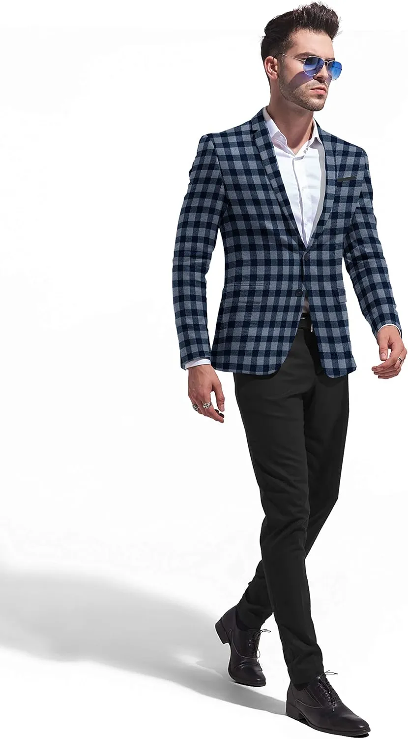 Men's Plaid Blazer 2 Button Lightweight Regular Fit Checked Plaid Suit Sport Coat Jacket Casual Daily Dress Jacket Sport Coat