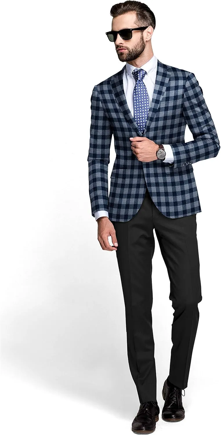 Men's Plaid Blazer 2 Button Lightweight Regular Fit Checked Plaid Suit Sport Coat Jacket Casual Daily Dress Jacket Sport Coat