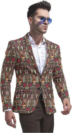 Men's Printed Blazer 2 Button Long Sleeve Regular Fit Suit Jacket Business Lightweight Casual Sport Coat