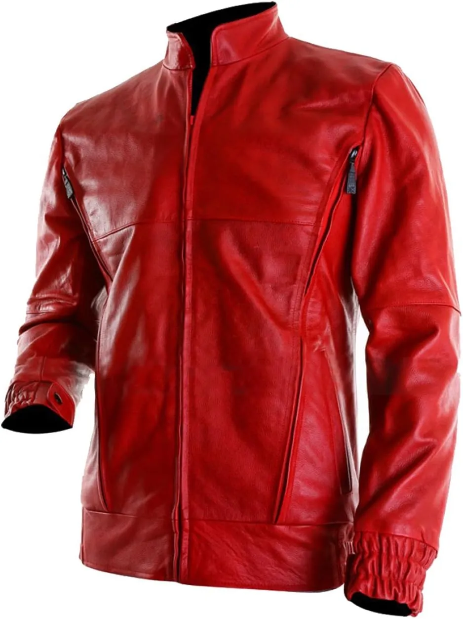 Mens Red Bomber Leather Jacket - Luke Place Beyond The Pines Ryan Gosling Leather Jacket