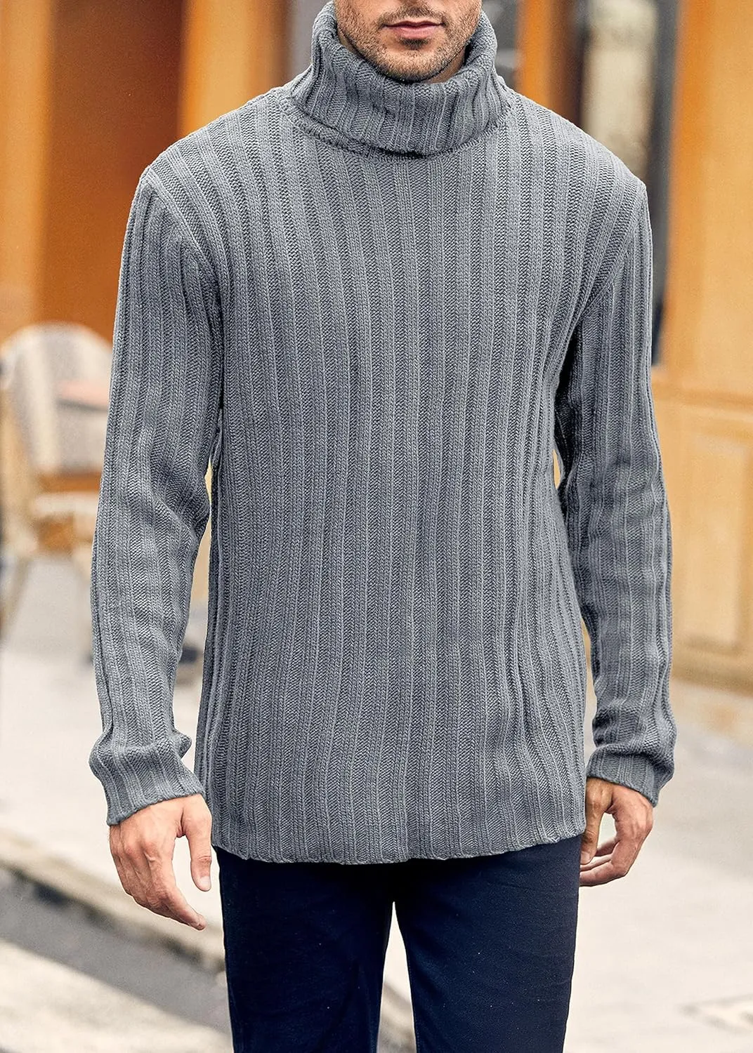 Mens Sweaters Turtleneck Cable Knitted Pullover Long Sleeve Slim Fit Chunky Casual Fall Winter Warm Cardigans