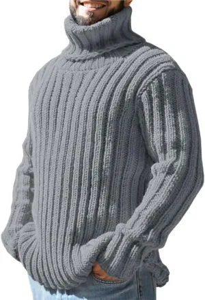Mens Sweaters Turtleneck Cable Knitted Pullover Long Sleeve Slim Fit Chunky Casual Fall Winter Warm Cardigans