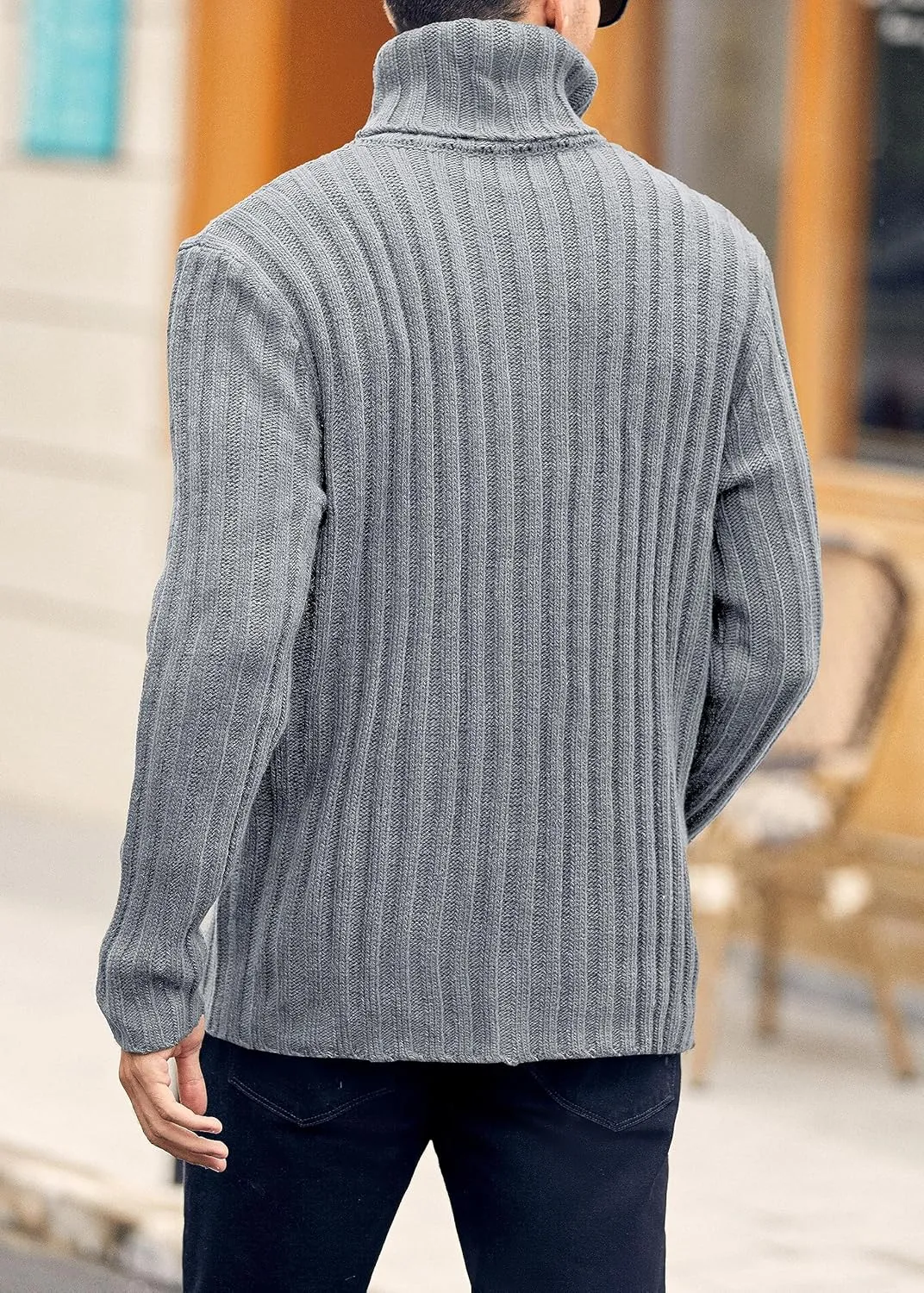 Mens Sweaters Turtleneck Cable Knitted Pullover Long Sleeve Slim Fit Chunky Casual Fall Winter Warm Cardigans