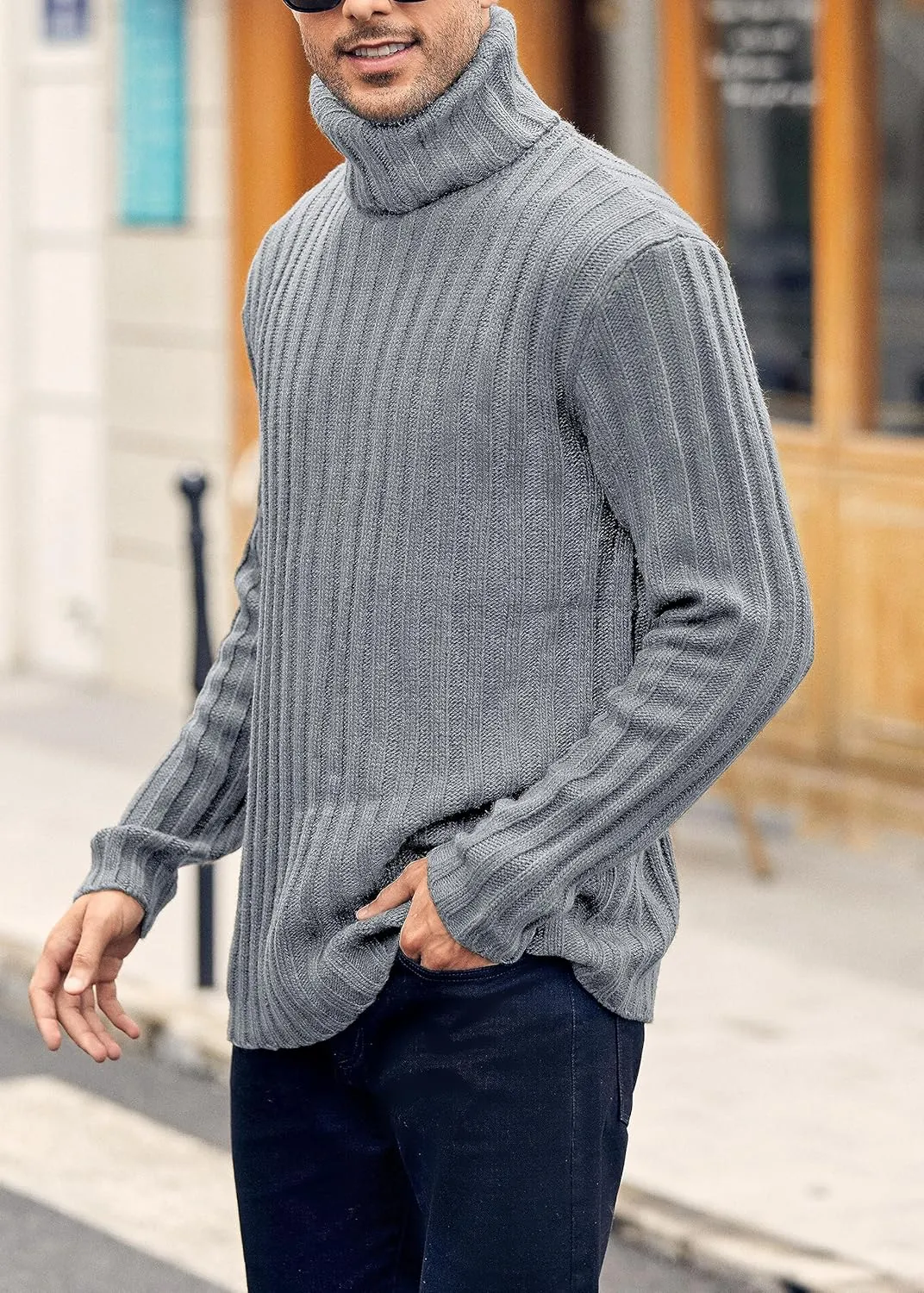 Mens Sweaters Turtleneck Cable Knitted Pullover Long Sleeve Slim Fit Chunky Casual Fall Winter Warm Cardigans