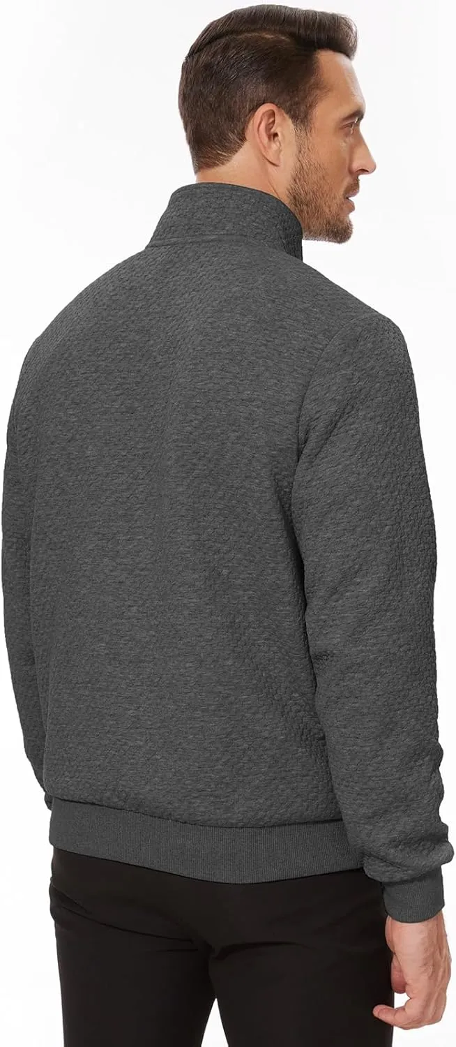 Men's Sweatshirt Quilted Mens Sweater Quarter Button Pullover Sweater Knit Long Sleeve Stand Collar Warm Lightweight