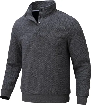 Men's Sweatshirt Quilted Mens Sweater Quarter Button Pullover Sweater Knit Long Sleeve Stand Collar Warm Lightweight