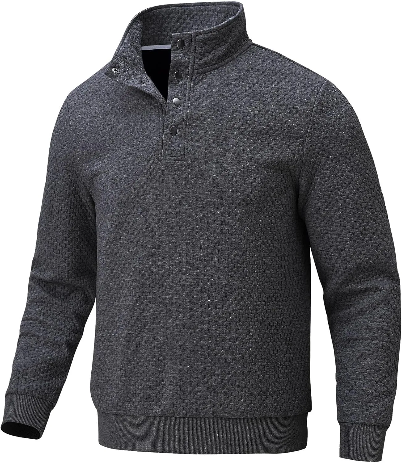 Men's Sweatshirt Quilted Mens Sweater Quarter Button Pullover Sweater Knit Long Sleeve Stand Collar Warm Lightweight