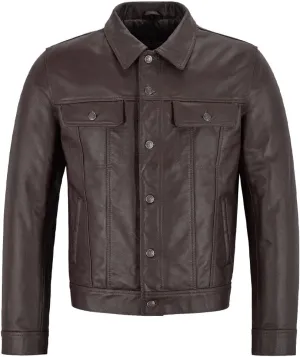 Mens Trucker Leather Jacket Vintage Genuine Lambskin Leather Jacket Men Shirt Style Man Leather Jacket