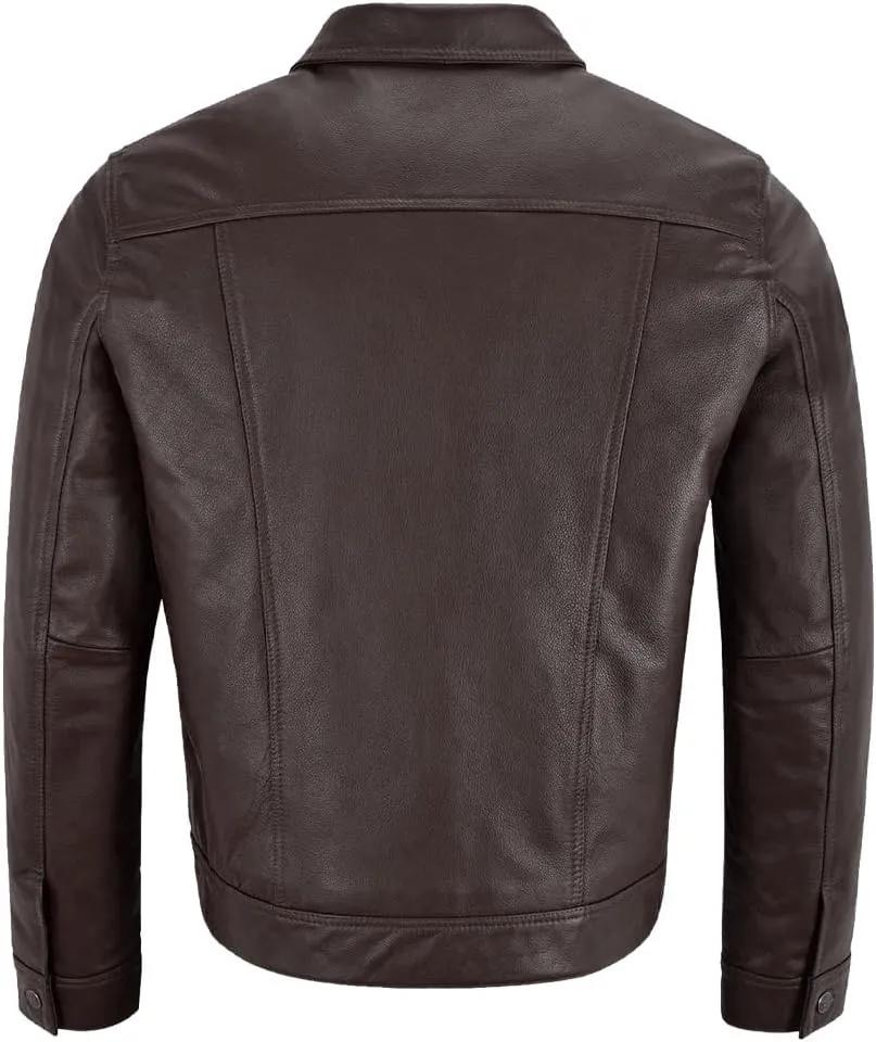 Mens Trucker Leather Jacket Vintage Genuine Lambskin Leather Jacket Men Shirt Style Man Leather Jacket
