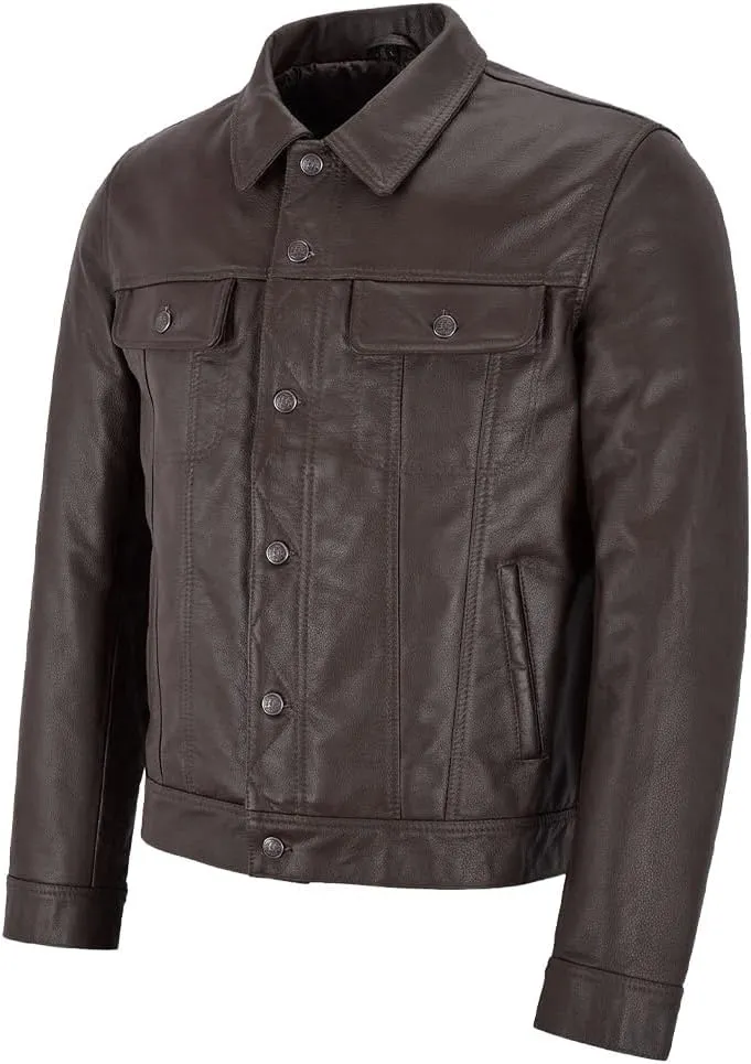 Mens Trucker Leather Jacket Vintage Genuine Lambskin Leather Jacket Men Shirt Style Man Leather Jacket
