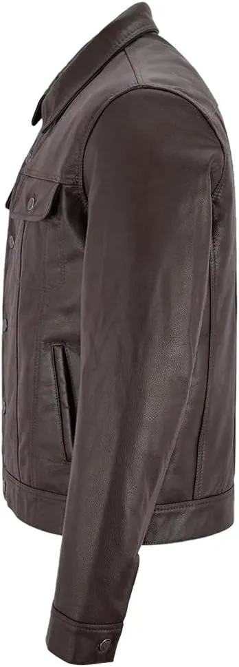 Mens Trucker Leather Jacket Vintage Genuine Lambskin Leather Jacket Men Shirt Style Man Leather Jacket