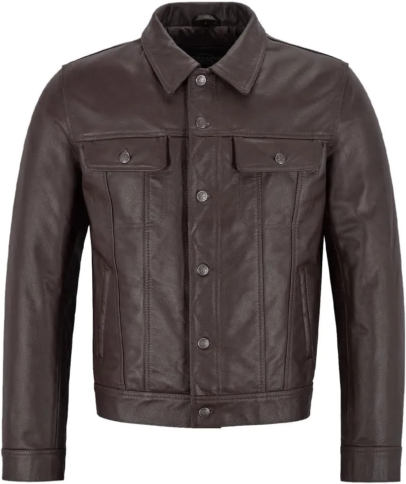 Mens Trucker Leather Jacket Vintage Genuine Lambskin Leather Jacket Men Shirt Style Man Leather Jacket