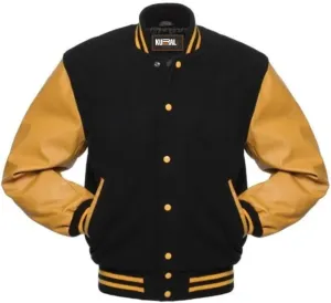 Mens Varsity Jacket - Letterman Jacket - Wool Body Genuine Leather Sleeves Bomber Jacket