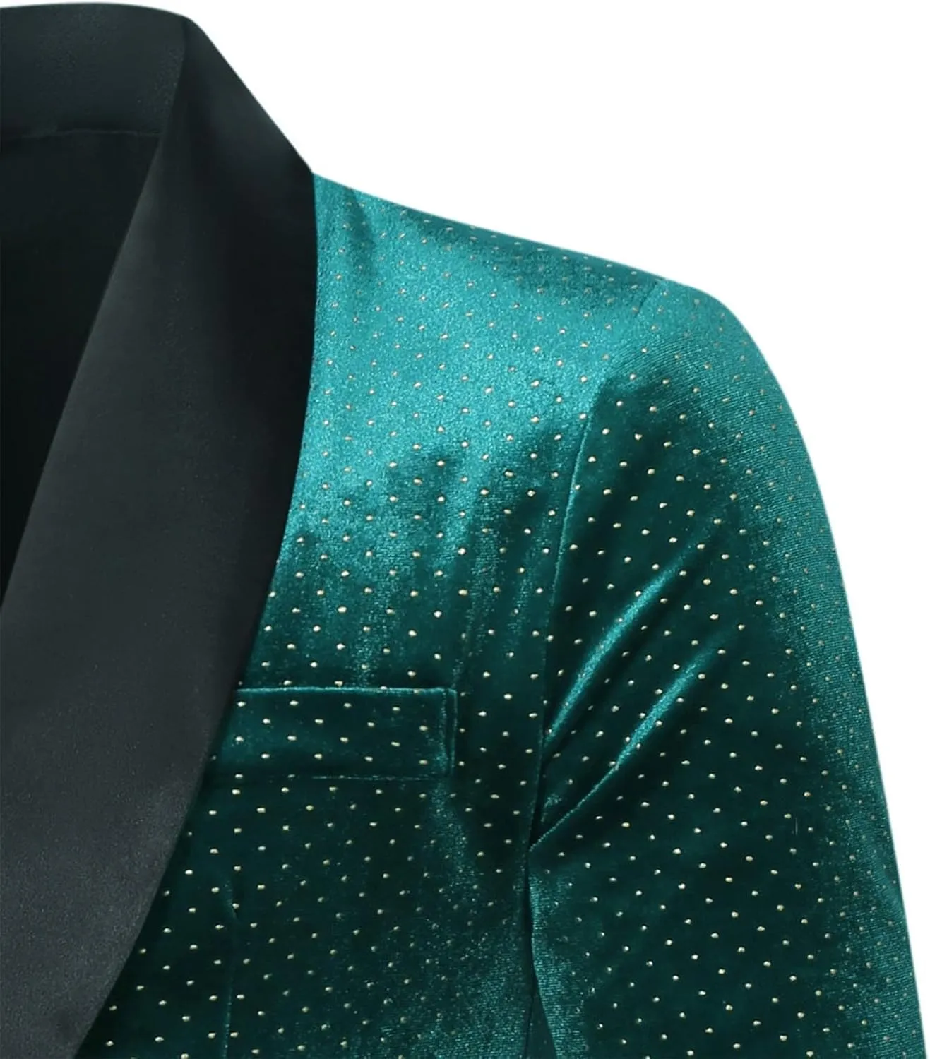 Men's Velvet Blazer Shawl Lapel One Button Suit Jacket Stylish Polka Dot Wedding Tuxedo for Dinner Prom Party Disco