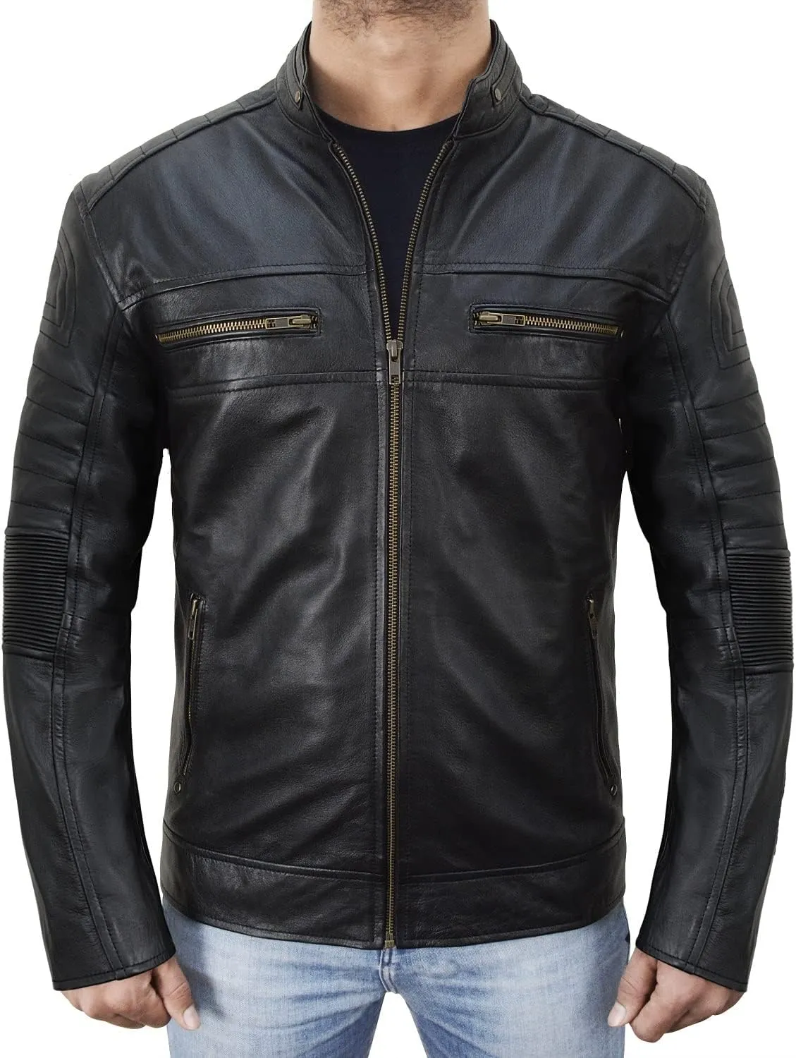 Mens Vintage Motorbike Black Rider Cafe Racer Biker Leather Jacket