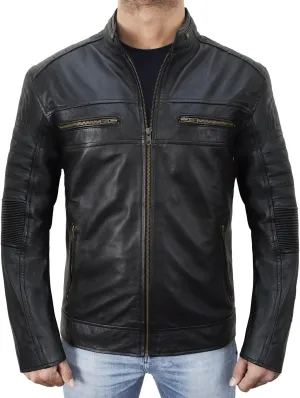 Mens Vintage Motorbike Black Rider Cafe Racer Biker Leather Jacket