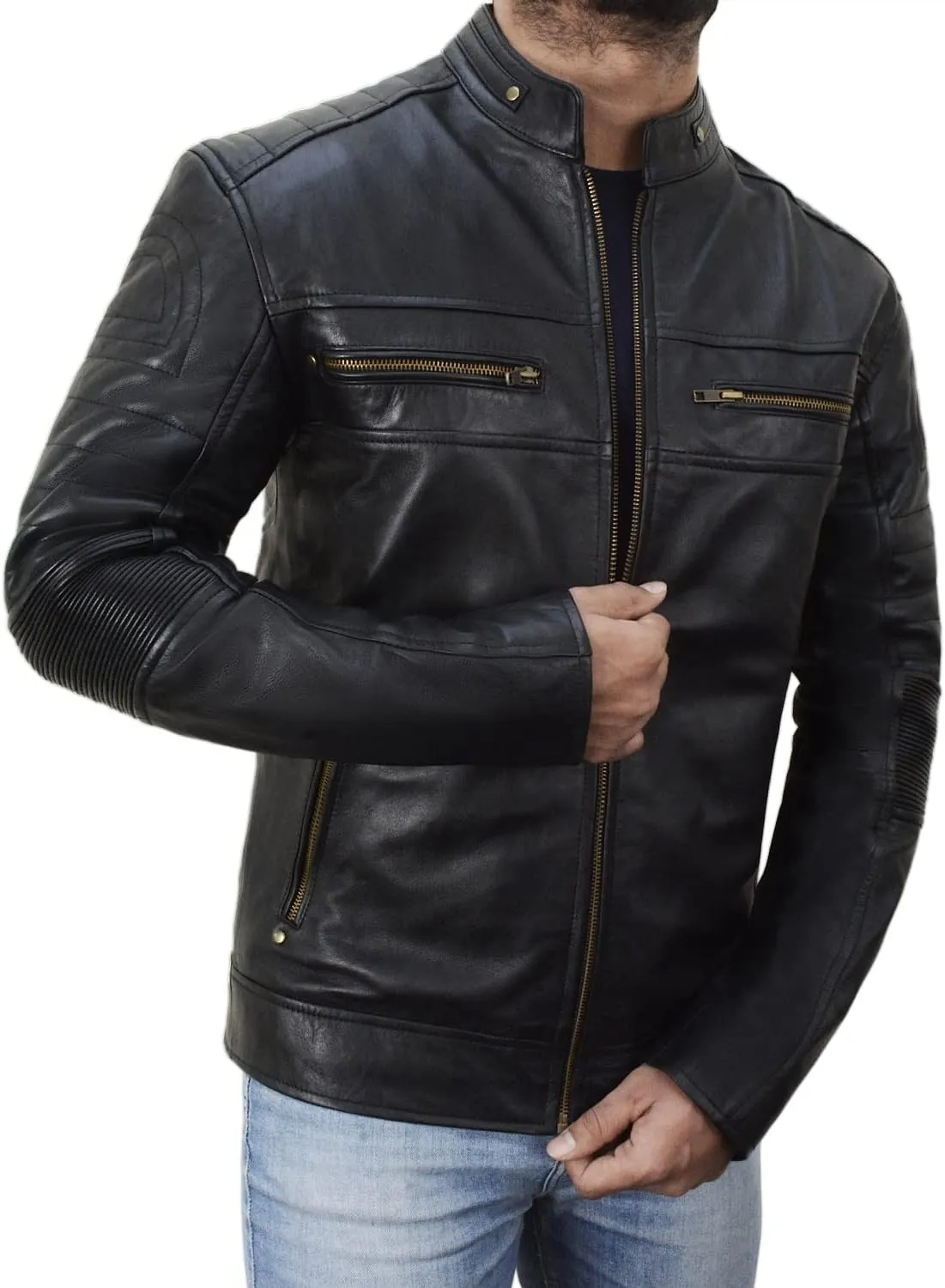 Mens Vintage Motorbike Black Rider Cafe Racer Biker Leather Jacket
