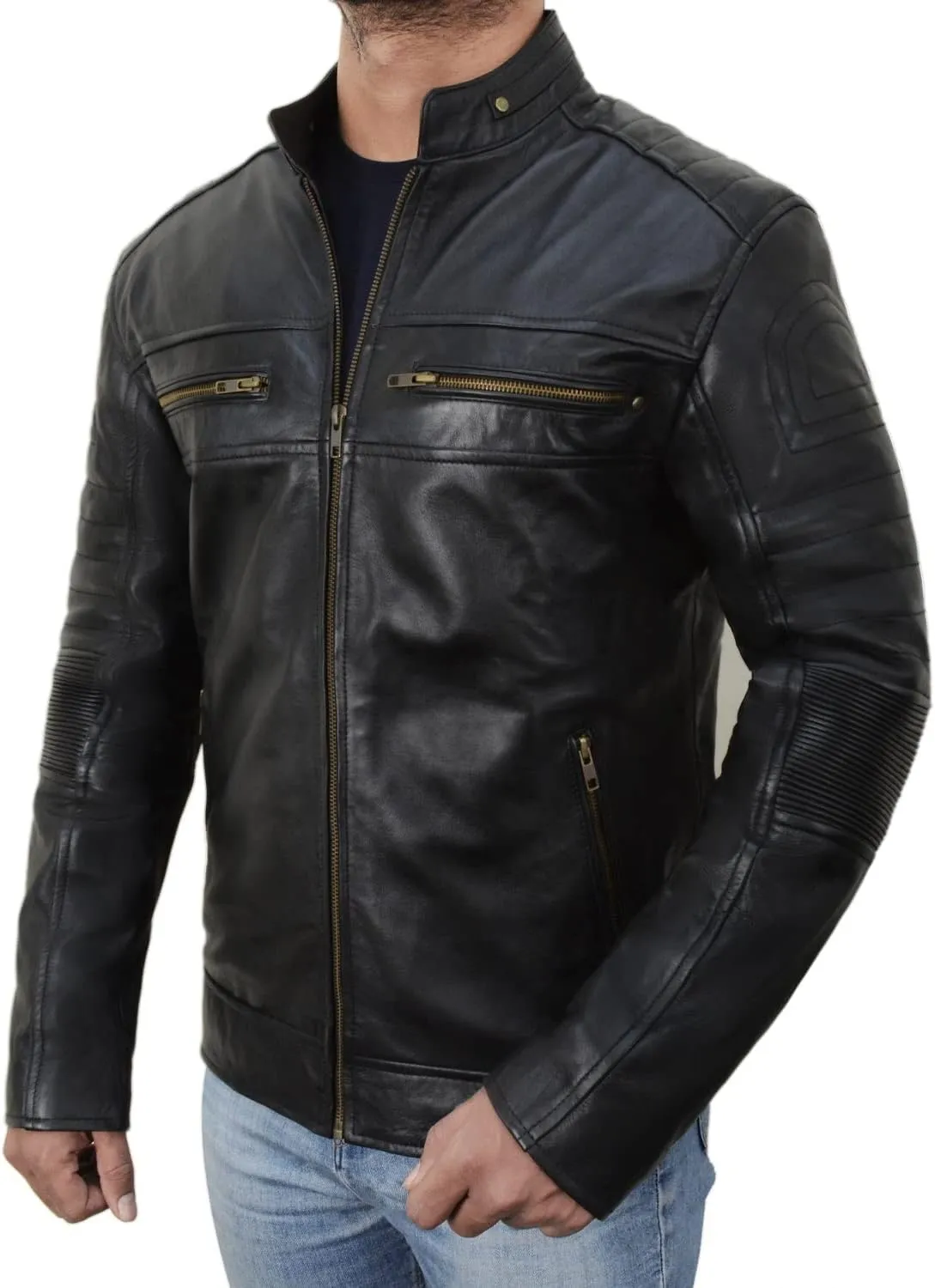 Mens Vintage Motorbike Black Rider Cafe Racer Biker Leather Jacket