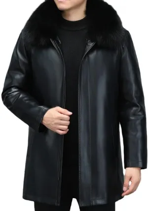 Men's Winter Genuine Leather Jacket, 90% White Duck Down Puffer Coat, Thickened Sheepskin Down Jacket