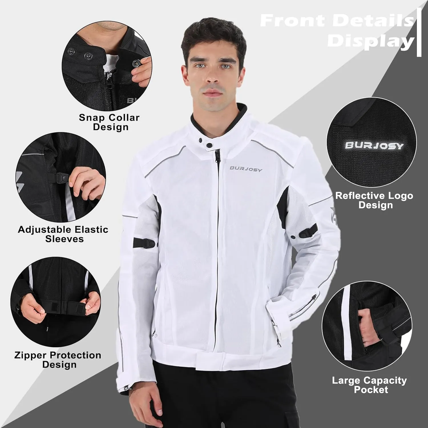 Mesh Motorcycle Jacket for Men, Summer Motorbike Biker Jacket, Reflective Lightweight Breathable Riding Jacket