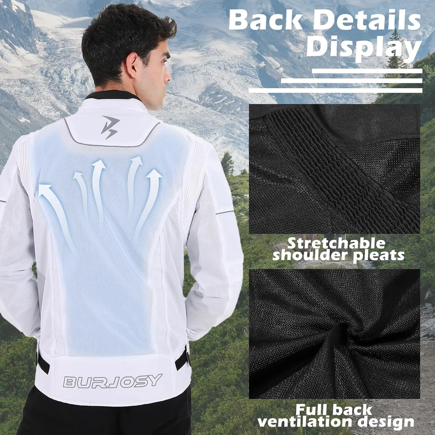 Mesh Motorcycle Jacket for Men, Summer Motorbike Biker Jacket, Reflective Lightweight Breathable Riding Jacket
