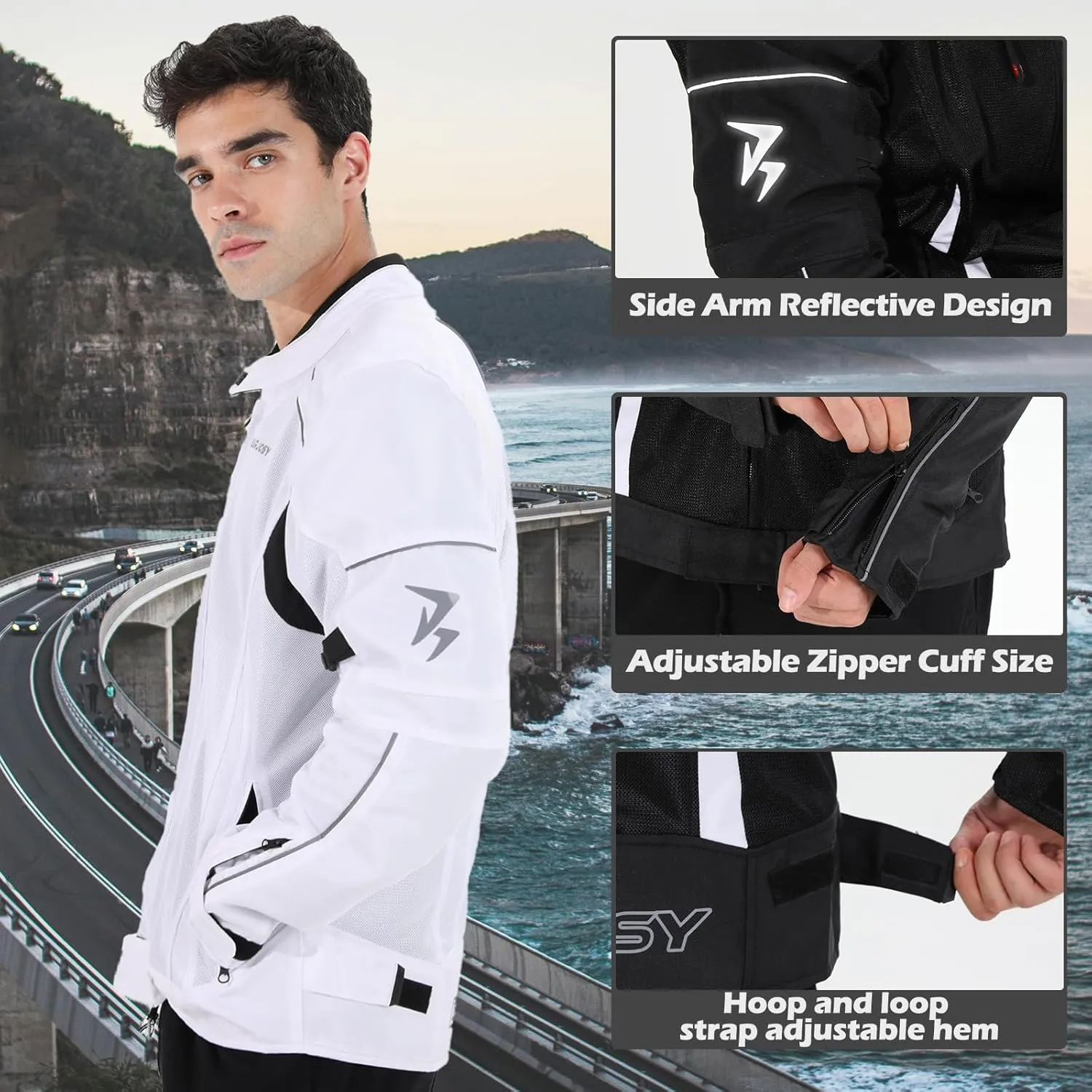 Mesh Motorcycle Jacket for Men, Summer Motorbike Biker Jacket, Reflective Lightweight Breathable Riding Jacket