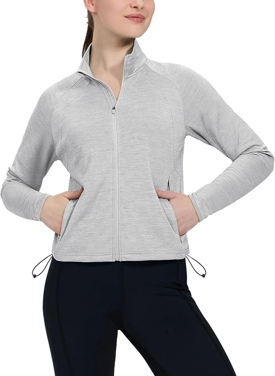 MIER Womens Athletic Jackets Light Weight Cropped Zip Up Workout Running Jacket UPF 50  Full Zip UV Shirts with Pockets
