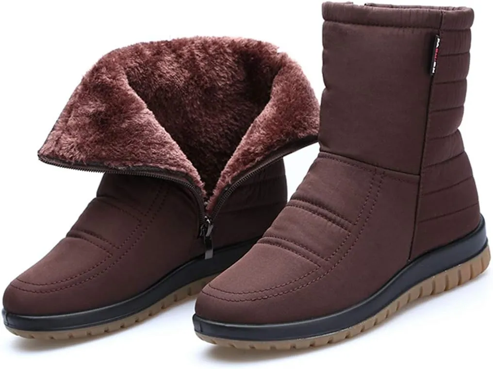 MIOKE Women's Winter Waterproof Rain Snow Ankle Booties Warm Fur Zipper Anti-slip Outdoor Snow Short Boots