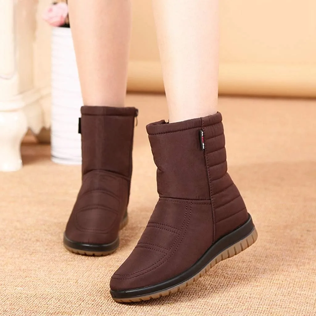 MIOKE Women's Winter Waterproof Rain Snow Ankle Booties Warm Fur Zipper Anti-slip Outdoor Snow Short Boots