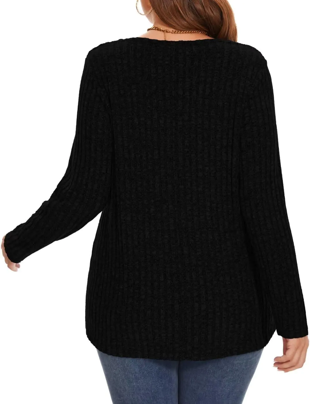 MONNURO Plus Size Women's Long Sleeve Sweater Tops V-Neck Loose Fit Dressy Fall Tunic Sweater