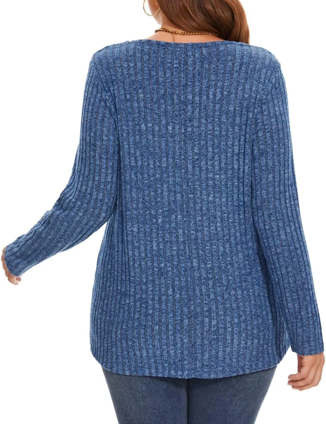 MONNURO Plus Size Women's Long Sleeve Sweater Tops V-Neck Loose Fit Dressy Fall Tunic Sweater