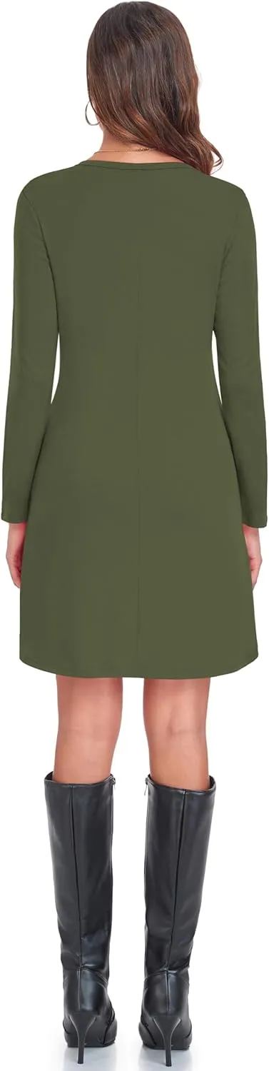 Moskill Long Sleeve Tshirt Dresses for Women with Pockets Casual Loose Swing Dress