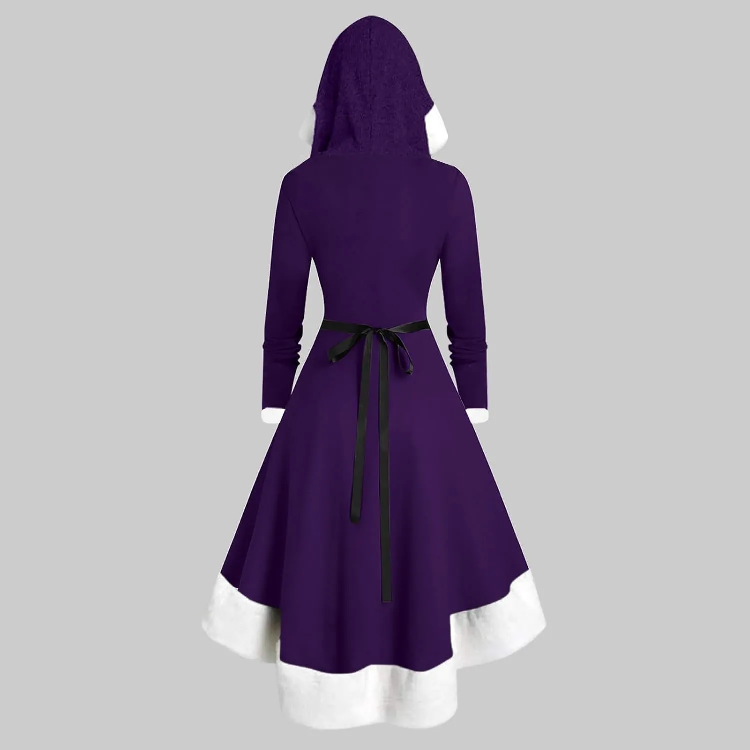 Mrs Santa Claus Costume for Women Velvet Hooded Dress with Belt Holiday Party Long Sleeve Dresses Christmas Cloak