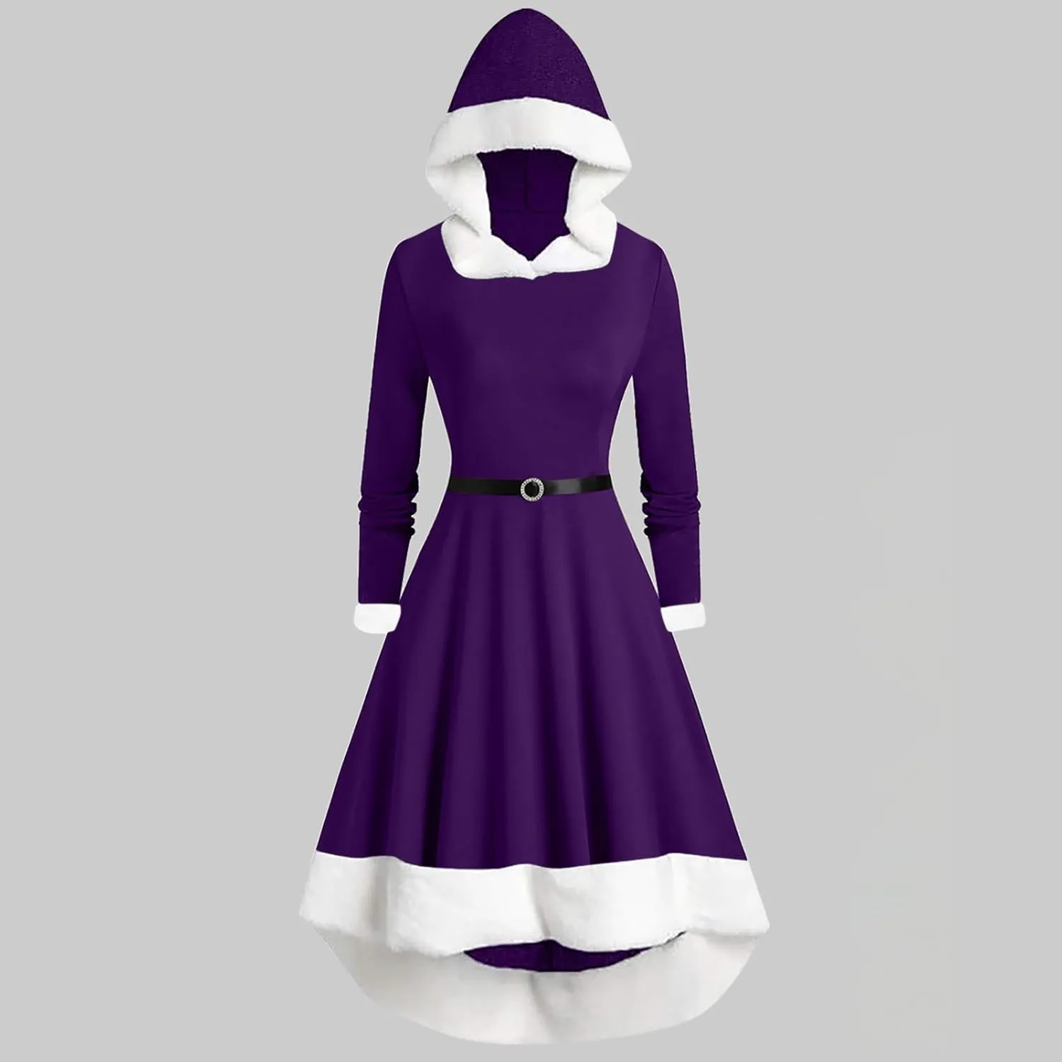 Mrs Santa Claus Costume for Women Velvet Hooded Dress with Belt Holiday Party Long Sleeve Dresses Christmas Cloak