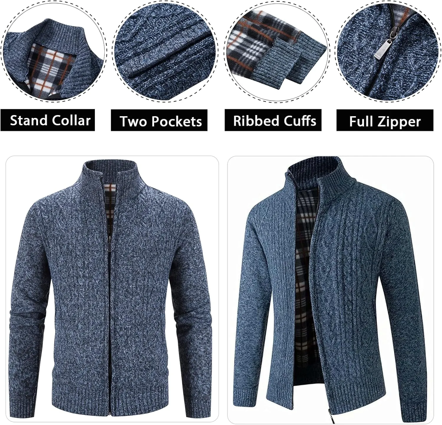 Msmsse Men's Cardigan Sweaters Full Zip Knitted Sweater for Men