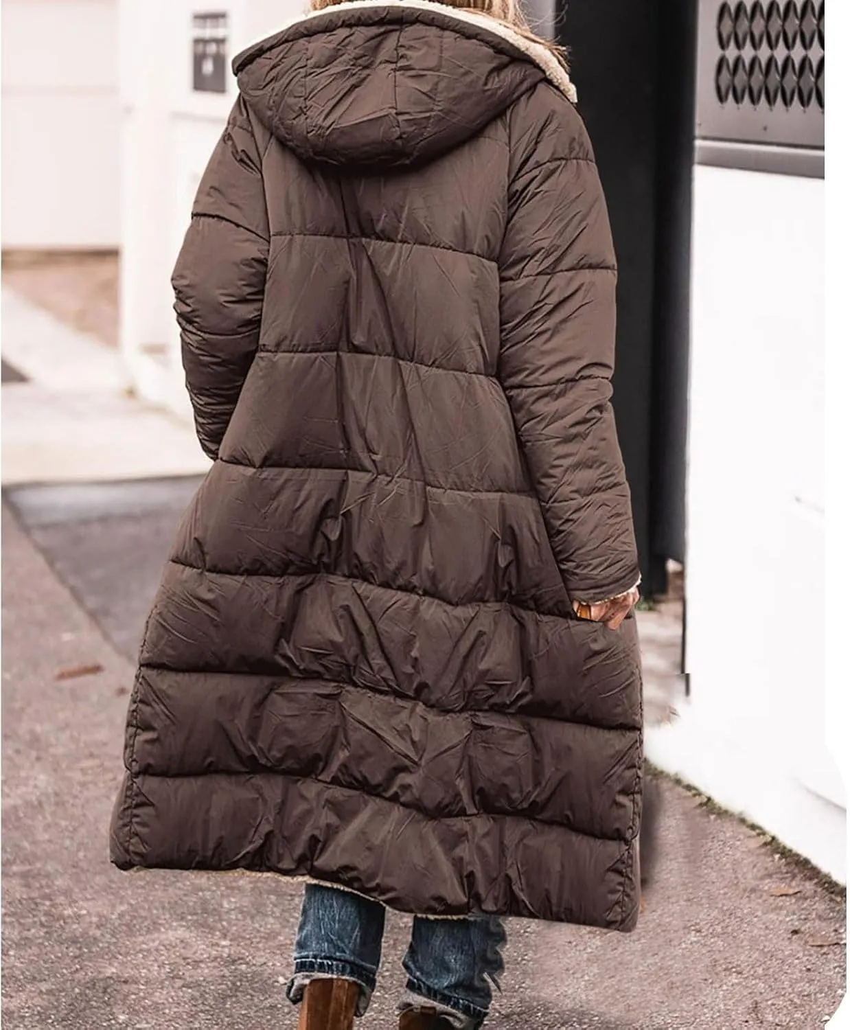 Muyise Women's Long Winter Down Coat Faux Fur Thicken Fleece Lined Parka Plus Size Warm Puffer Jacket Outerwear with Pockets