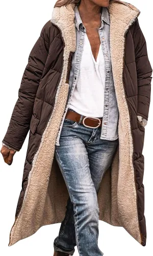 Muyise Women's Long Winter Down Coat Faux Fur Thicken Fleece Lined Parka Plus Size Warm Puffer Jacket Outerwear with Pockets