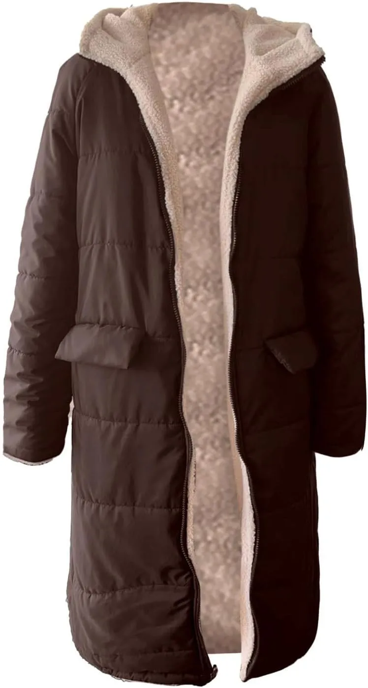 Muyise Women's Long Winter Down Coat Faux Fur Thicken Fleece Lined Parka Plus Size Warm Puffer Jacket Outerwear with Pockets