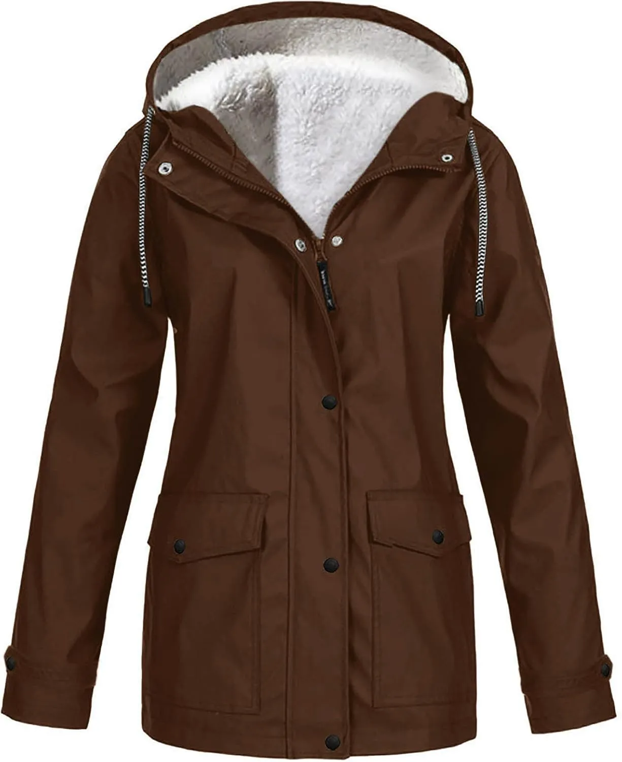 NATHGAM Womens Hooded Rain Jackets Fleece Lined Waterproof Lightweight Rain Coats Winter Warm Plus Size Outdoor Trench Coat