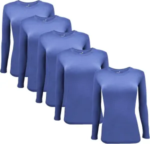 Natural Uniforms Women's Under Scrub Tee Crew Neck Long Sleeve T-Shirt-5-Pack