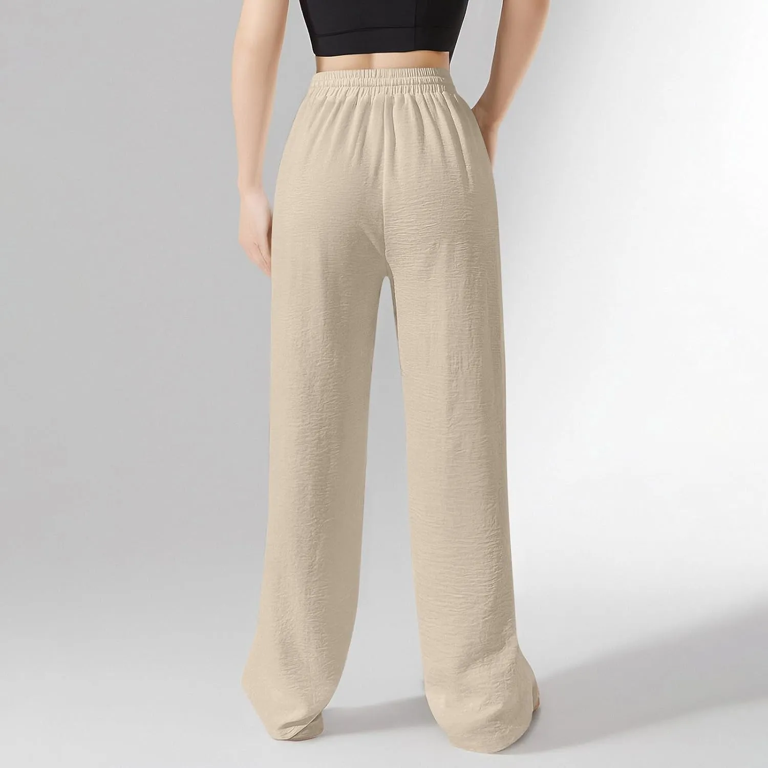NBXNZWF Women's Cotton-Linen Pants Wide Leg Drawstring High Waist Casual Trousers Lounge Pant with Pockets Beach Outfits
